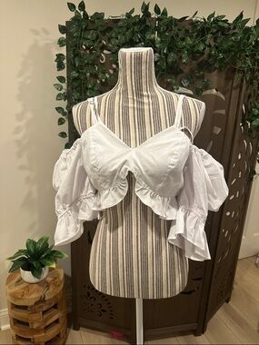 Boutique Off Shoulder Cropped White Top